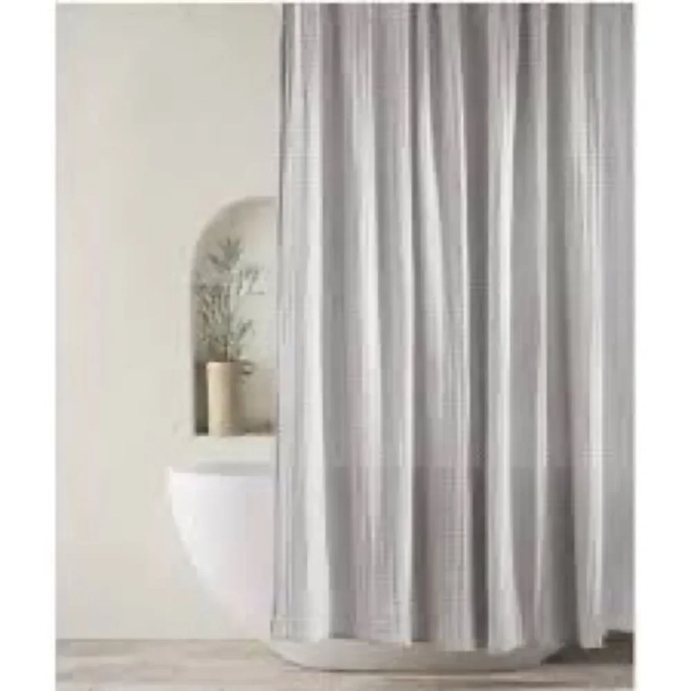 ‎CASALUNA NWT waffle shower curtain light gray